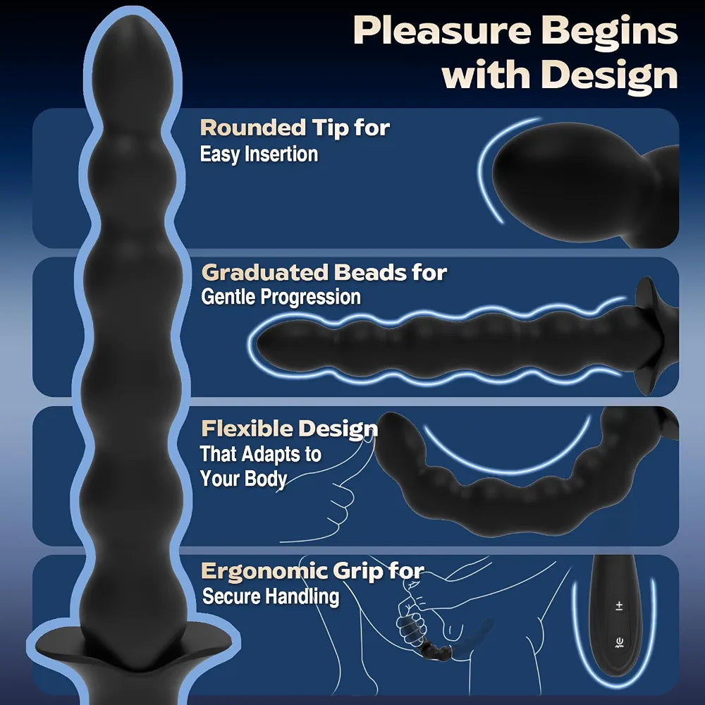 Premium 4-Piece Silicone Anal Training Kit: Vibrating Beads and Butt Plug Set with 10 Stimulation Modes