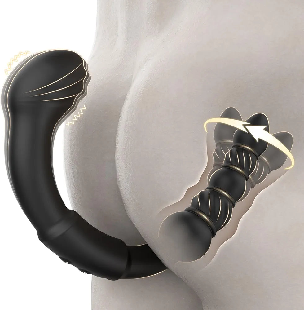 Ergonomic Dual-Ended Prostate Massager and Rotating Anal Bead Stimulator