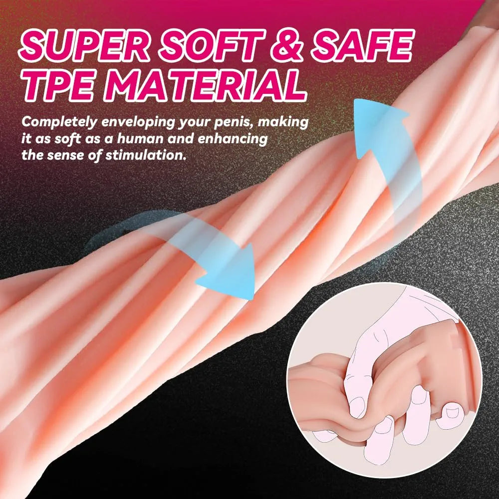 Realistic 7.5-inch Textured Male Masturbator Cup - Quiet Manual Pocket Pussy Adult Sex Toy for Men