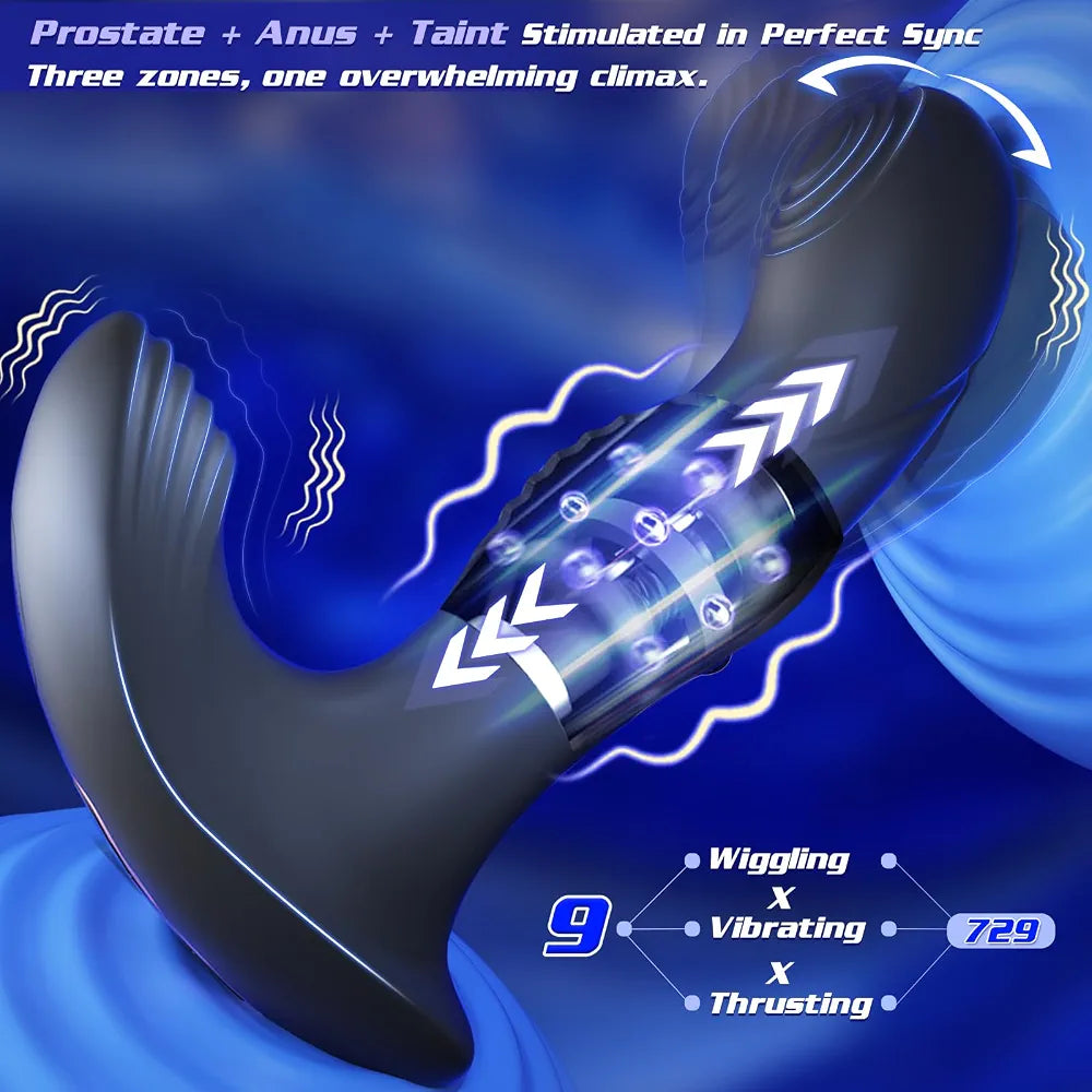 App-Controlled Beaded Prostate Massager and Vibrating Anal Plug with Thrusting Ring