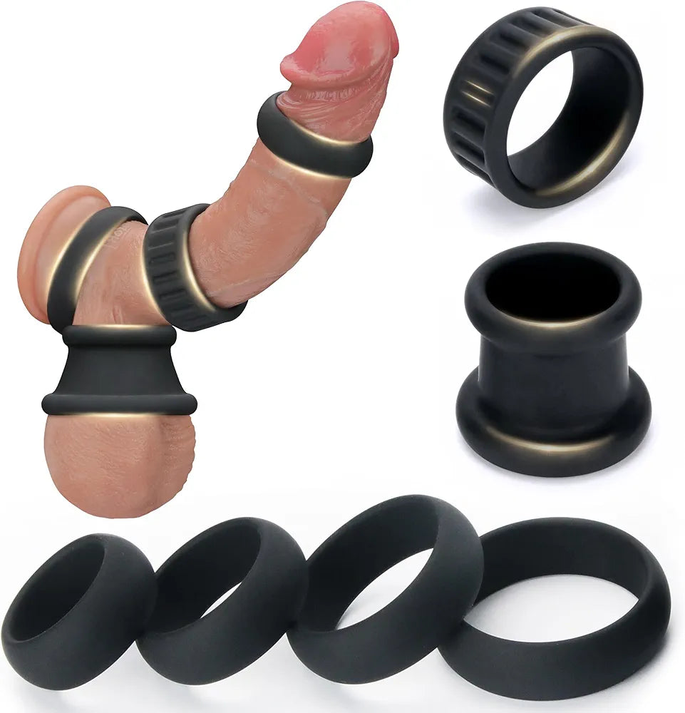 6-Piece Adjustable Silicone Penis Ring and Ball Stretcher Set for Enhanced Performance