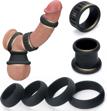 6-Piece Adjustable Silicone Penis Ring and Ball Stretcher Set for Enhanced Performance