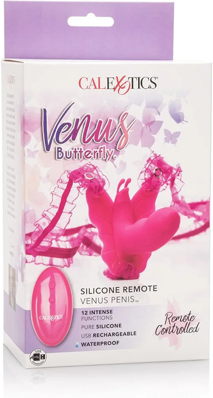 CalExotics Venus Butterfly Silicone Remote-Controlled Hands-Free Strap-On Vibrating Massager for Couples - Pink