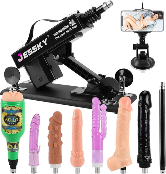 Adjustable Automatic Sex Machine with 9 Realistic Dildo Attachments and 3XLR Connector