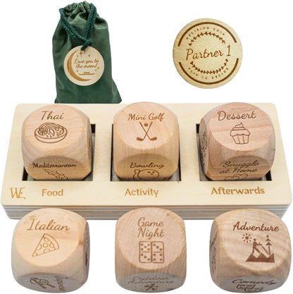 Romantic Date Night Dice Game for Couples: 6 Position Dice, Decision Coin, and Board Set