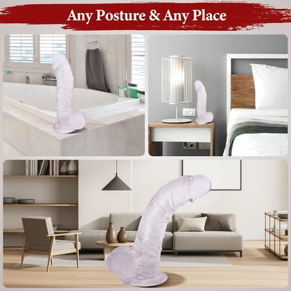 10-Inch Realistic Soft Silicone Dildo with Strong Suction Cup for Hands-Free and Anal Play