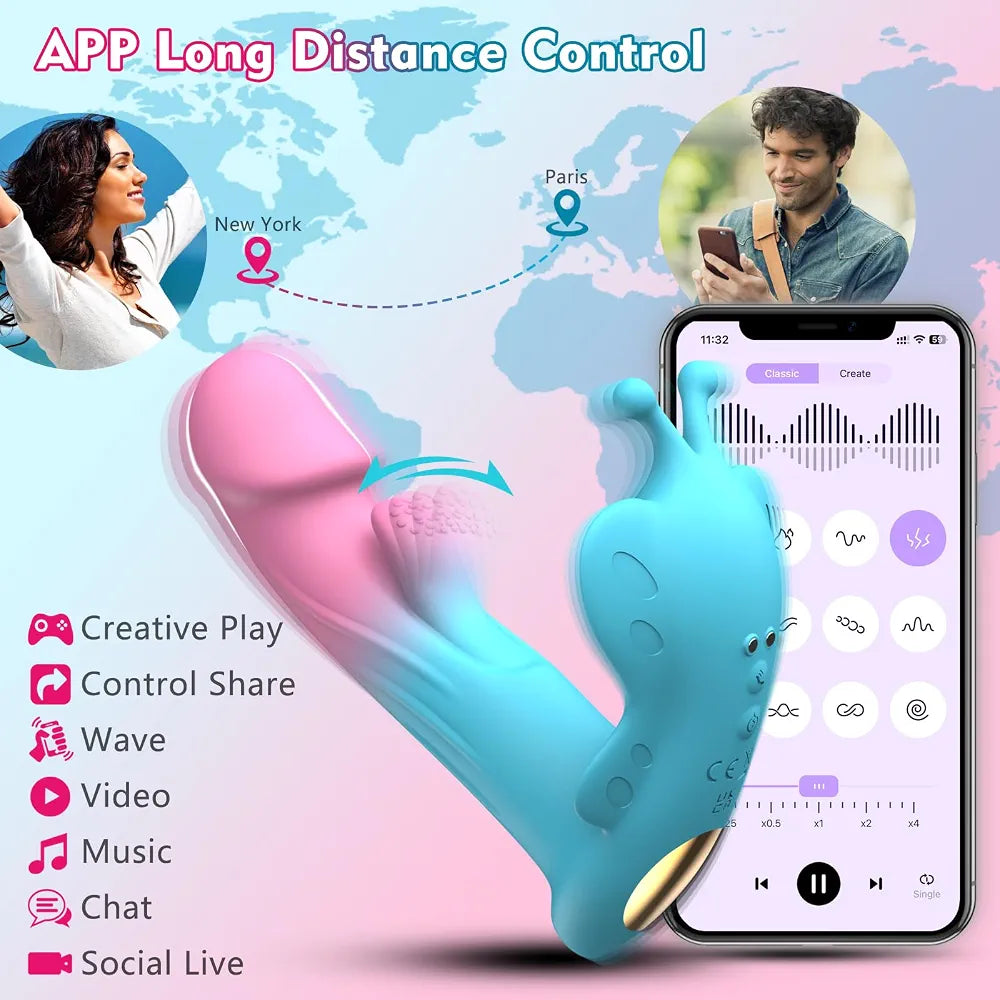 Butterfly App-Controlled Wearable Panty Vibrator with 10 Flapping and Vibration Modes for Couples