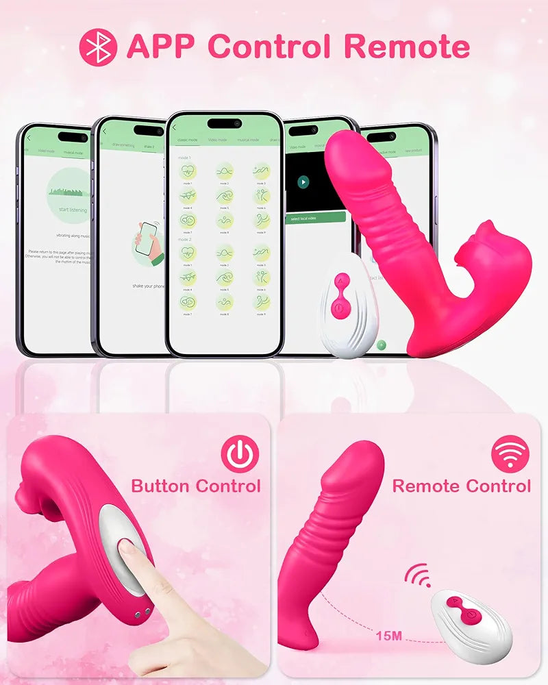 Upgraded Rose-Shaped G-Spot and Clitoral Vibrator with 9 Thrusting and Suction Modes