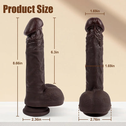 8.66-Inch Realistic Black Silicone Dildo with Lifelike Texture, Suction Cup Base, and G-Spot Stimulation