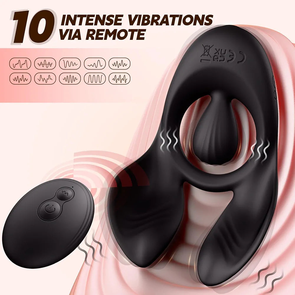 Triple-Motor Remote Controlled Vibrating Penis Ring with 10 Vibration Modes for Couples