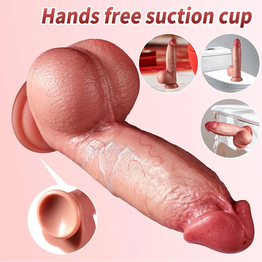 8-Inch Realistic Silicone Suction Cup Dildo with Soft Skin-Like Texture for G-Spot and Anal Stimulation