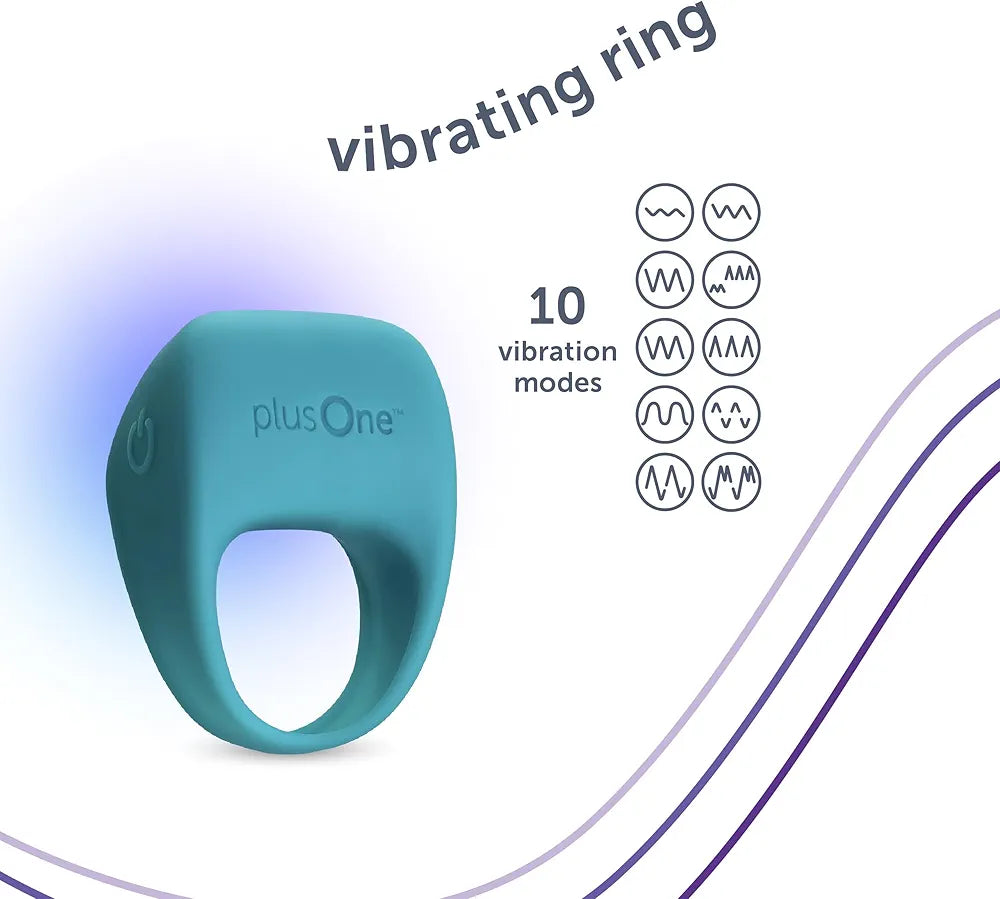 plusOne Rechargeable Silicone Vibrating Ring - 10 Vibration Modes, Waterproof Couples Massager