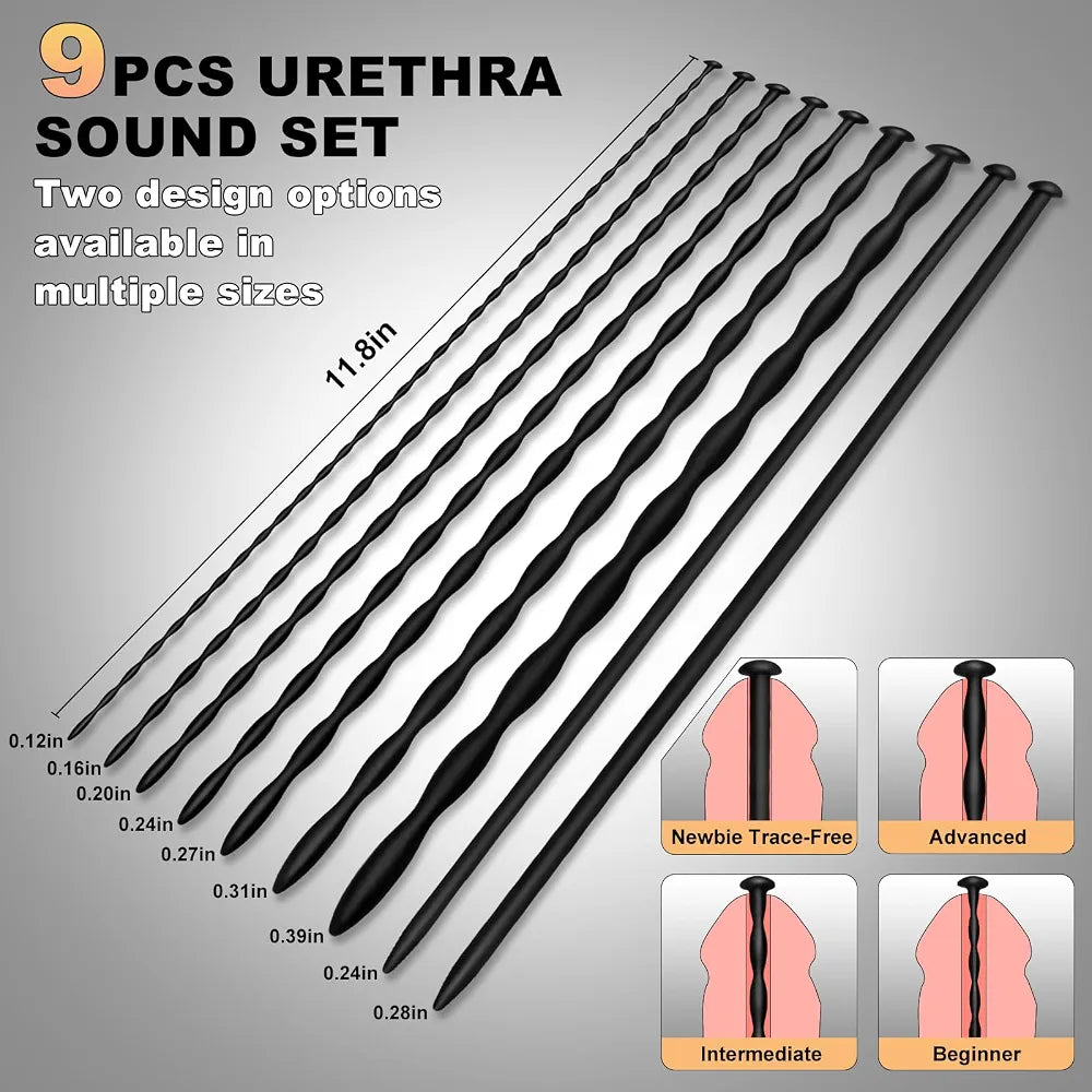 9-Piece Waterproof Silicone Urethral Sound and Dilator Training Set for Men