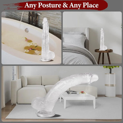 11.61-Inch Realistic Clear Silicone Dildo with Strong Suction Cup for Advanced Users