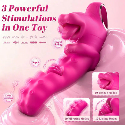 Tuaieu 3-in-1 Realistic G-Spot Dildo and Tongue Licking Vibrator for Couples
