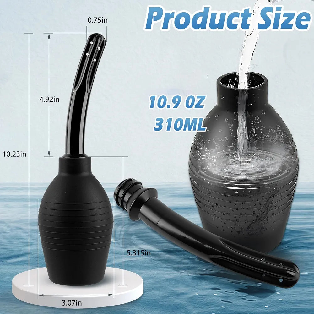 10.9oz Silicone Enema Bulb Kit with Nozzle for Colon Cleansing and Personal Hygiene - Black