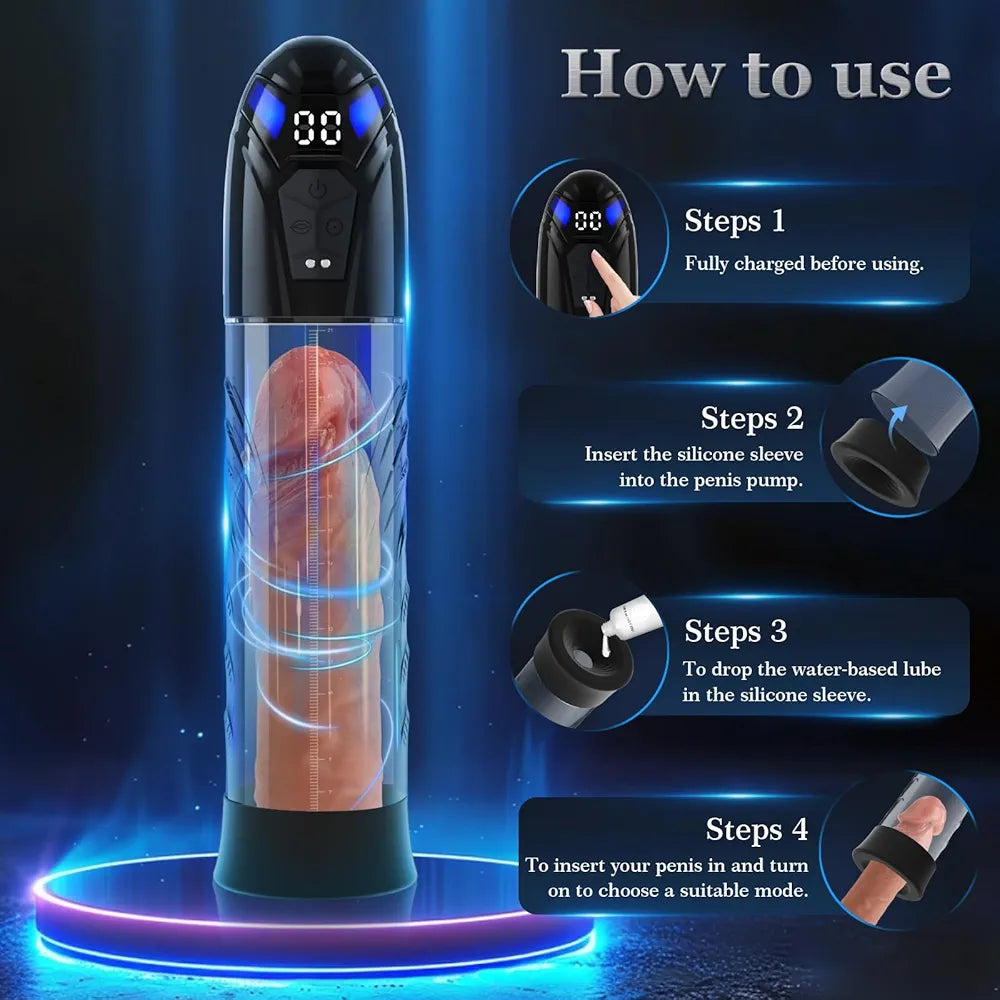 Electric Penis Pump Adult Sex Toys for Men Automatic Enlargers & Extend Pump for Men with 10 Erection Training Modes Male Masturbator Male Penis Pump Entender Pumps & Enlargers 