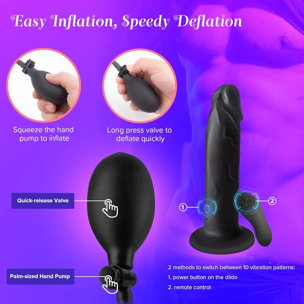 Inflatable Prostate Massager and Vibrating Anal Dildo with Suction Base
