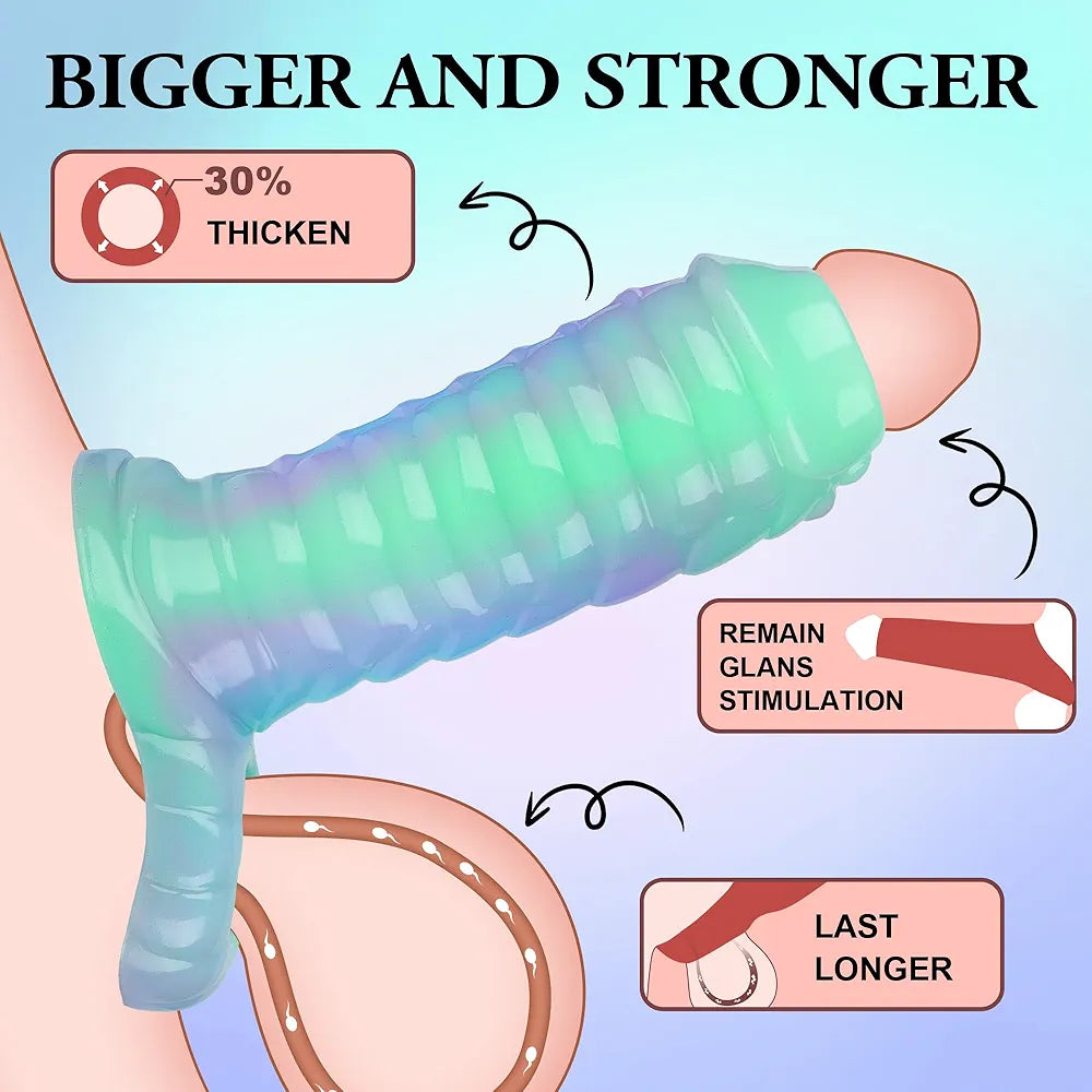 Luminous Silicone Dragon Penis Sleeve and Girth Extender with Cock Ring