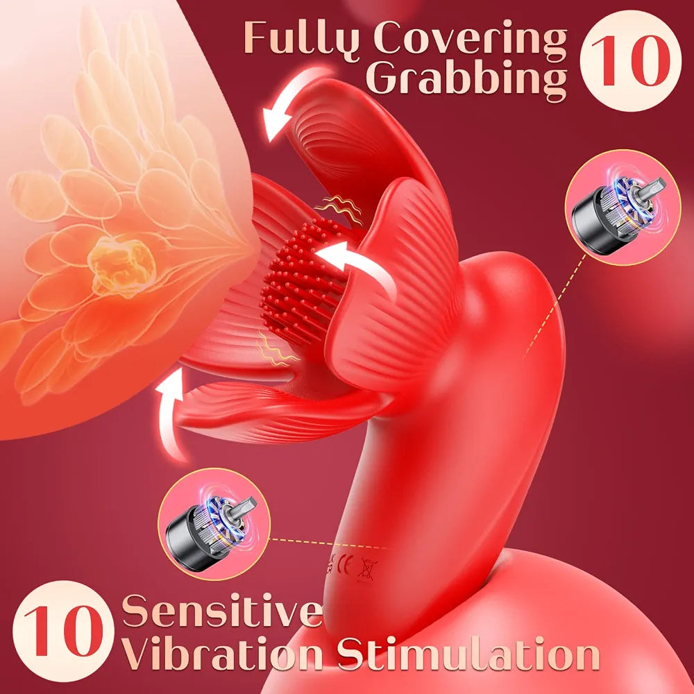 Rose-Shaped Nipple Vibrator with 10 Vibration and 10 Grabbing Modes