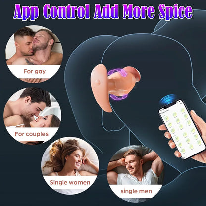 Mtsige App-Controlled Rotating & Vibrating Silicone Anal Plug with 10 Vibration Modes