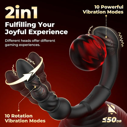 Ergonomic Dual-Ended Prostate Massager and Rotating Anal Bead Stimulator