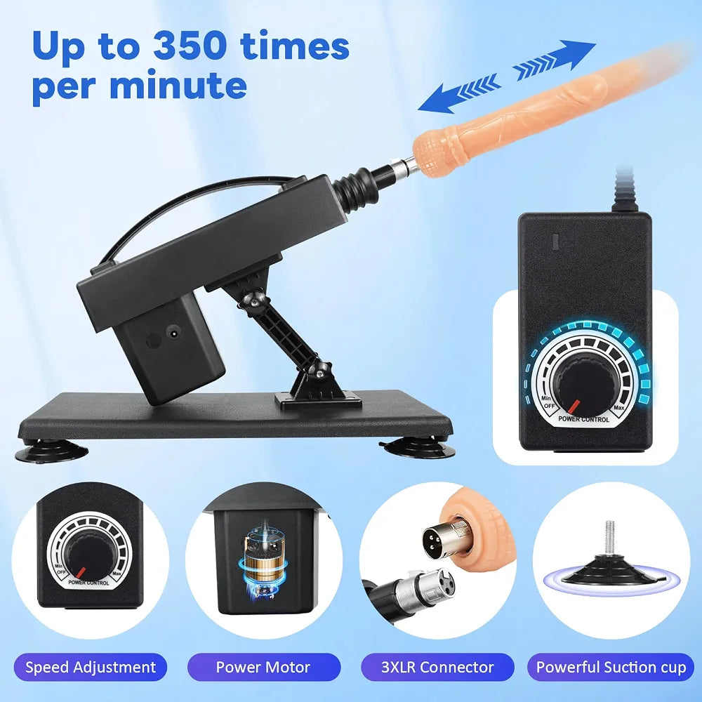 Automatic Thrusting Sex Machine with 3XLR Connector and Suction Cup Attachments for Men and Women
