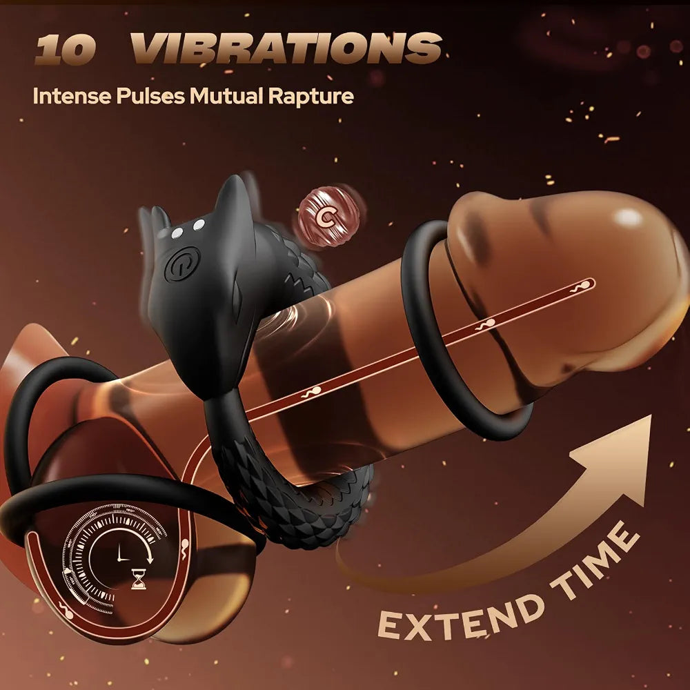 Dragon-Shaped Silicone Vibrating Penis Ring with 10 Vibration Modes for Couples