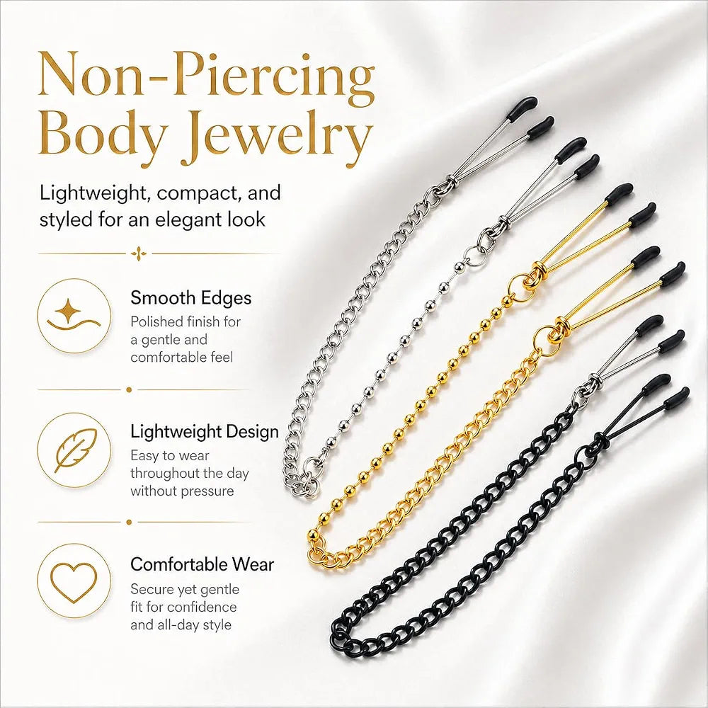 Adjustable Metal Nipple Clamps Set - 4 Piece Non-Piercing Stimulator