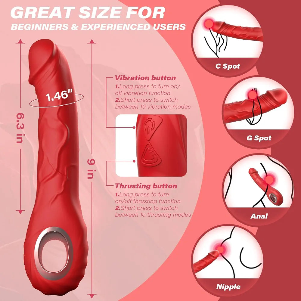 Realistic Dual-Action Thrusting and Vibrating G-Spot and Clitoral Stimulator