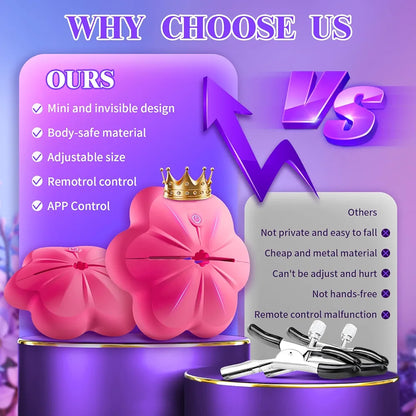 App-Controlled Vibrating Nipple Clamps with 10 Modes for Couples