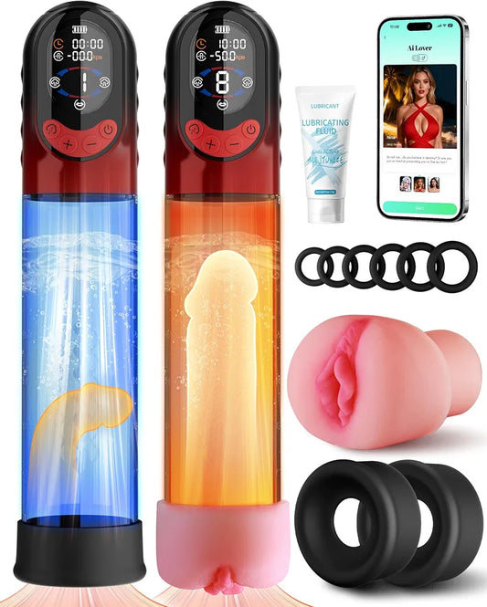 Advanced Electric Penis Pump with App Control and 6 Cock Rings for Male Training and Enhancement