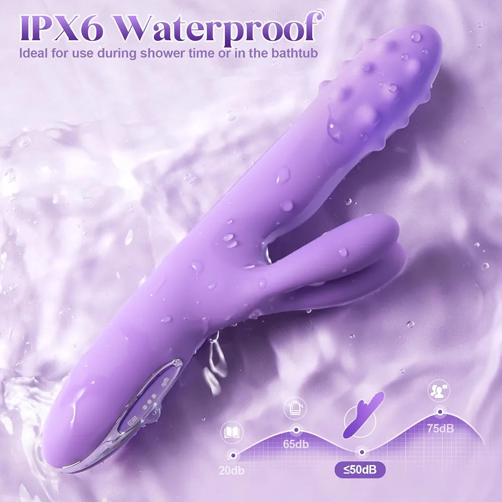 Premium 360° Rotating G-Spot Vibrating Dildo with 10 Thrusting & 10 Vibration Modes, Ultra-Soft Liquid Silicone Dual Rabbit Stimulator