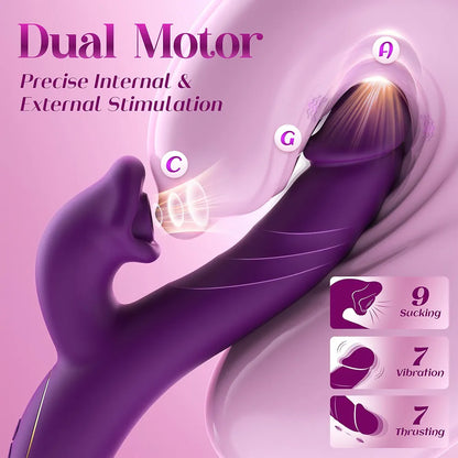 Toendi Dual-Action Rabbit Vibrator with Nipple and Clitoral Sucking, Thrusting Dildo