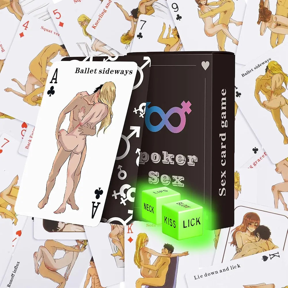 Intimate Couples Game Bundle: 54 Position Cards and Glow-in-the-Dark Action Dice for Romantic Date Nights