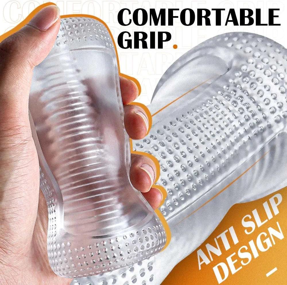 3D Spiral Textured Male Masturbator Sleeve - Clear Penis Training Stroker