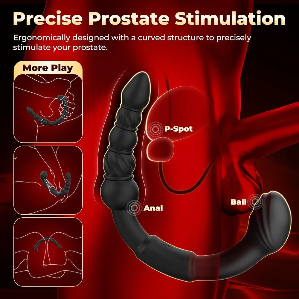 Ergonomic Dual-Ended Prostate Massager and Rotating Anal Bead Stimulator