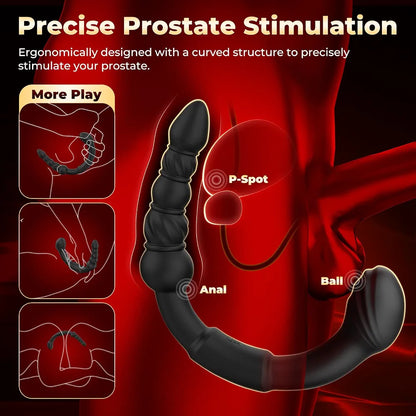 Ergonomic Dual-Ended Prostate Massager and Rotating Anal Bead Stimulator