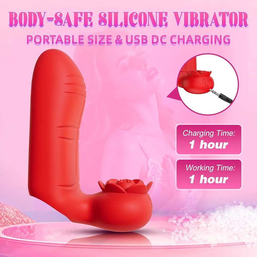 Rose-Shaped Dual-Channel Mini Vibrator for Clitoral and Nipple Stimulation