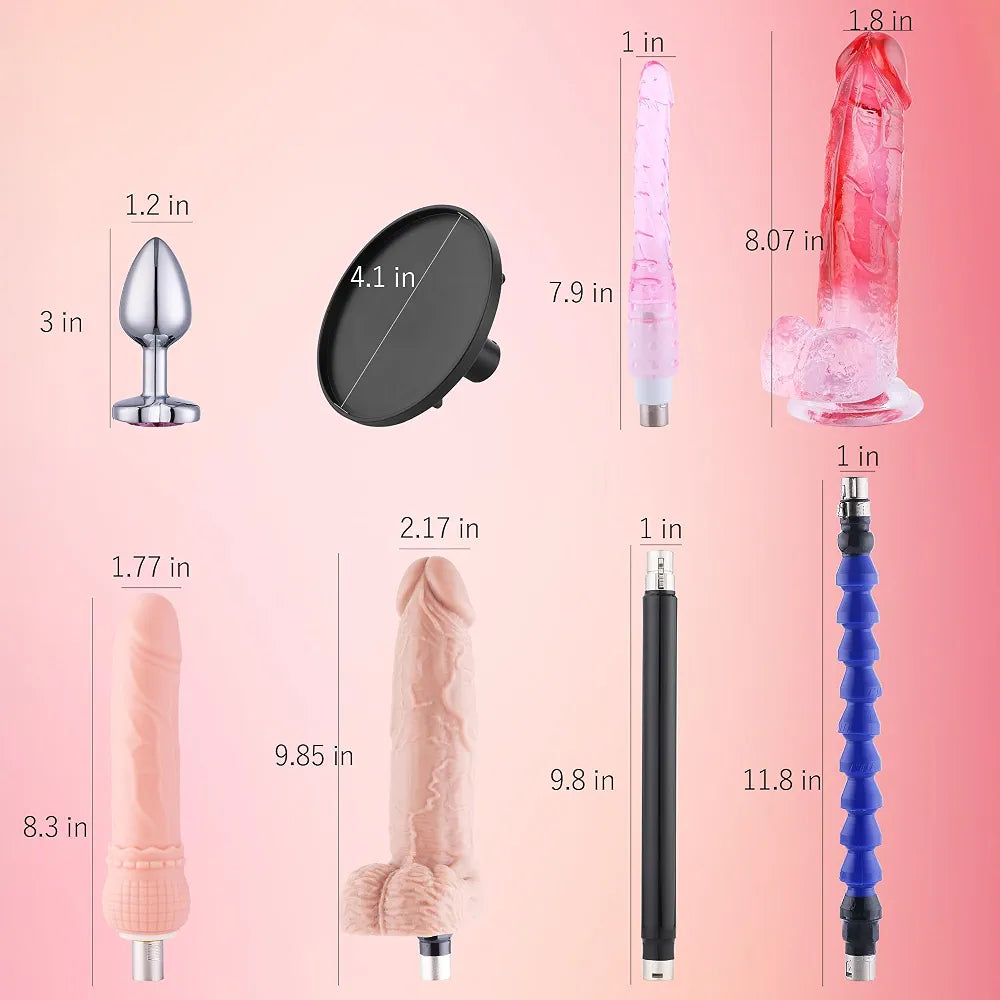 Realistic Thrusting Sex Machine with 8 Attachments, 3XLR Connector, and Suction Cup Adapter