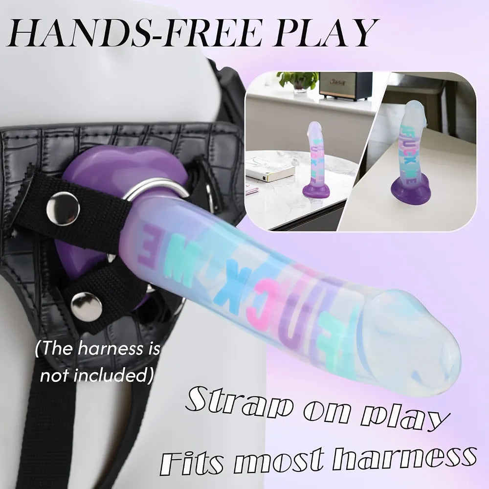 7.7-Inch Realistic Clear Silicone G-Spot Dildo with 3D Colorful Letters and Heart-Shaped Suction Cup