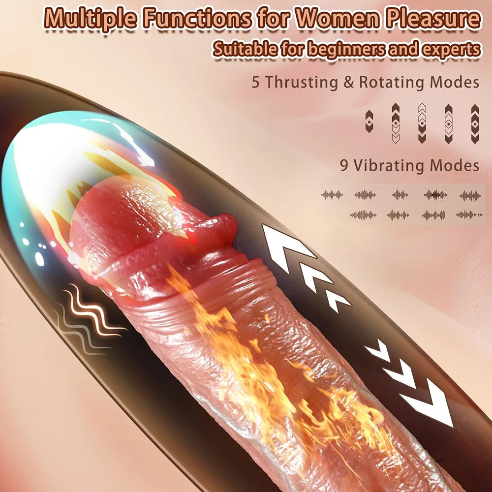 Realistic 5-Mode Thrusting & Rotating Heating Dildo with 9 Vibration Settings and Remote Control