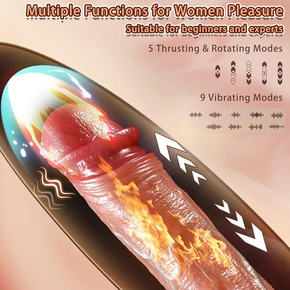 Realistic 5-Mode Thrusting & Rotating Heating Dildo with 9 Vibration Settings and Remote Control