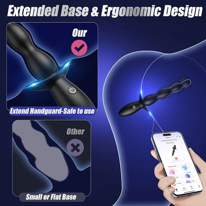 BEISAR App-Controlled Silicone Vibrating Anal Plug with 10 Modes for Beginners