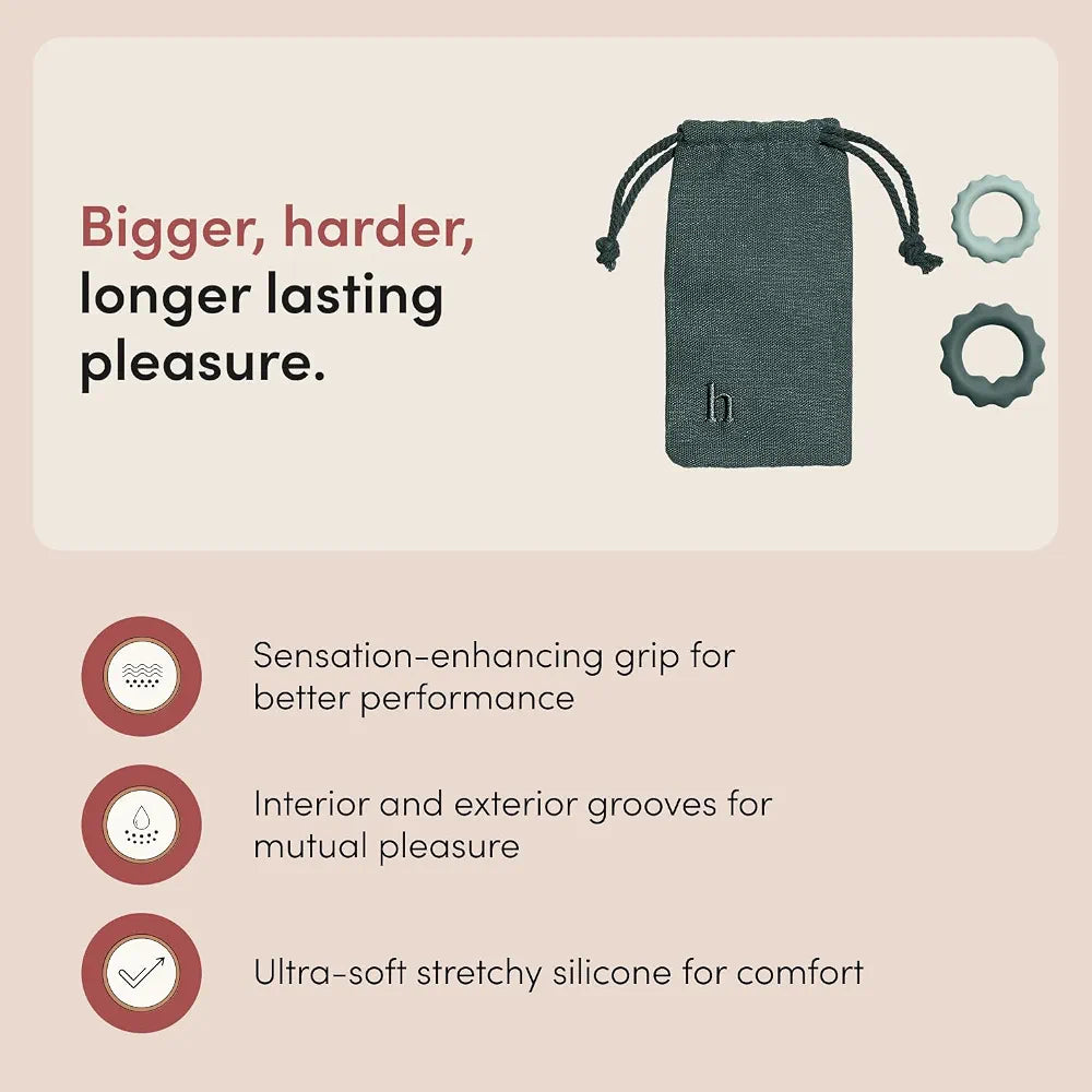 HIMS Silicone Penis Enhancement Rings - Set of 2 Reusable Grooved Erection Support Bands
