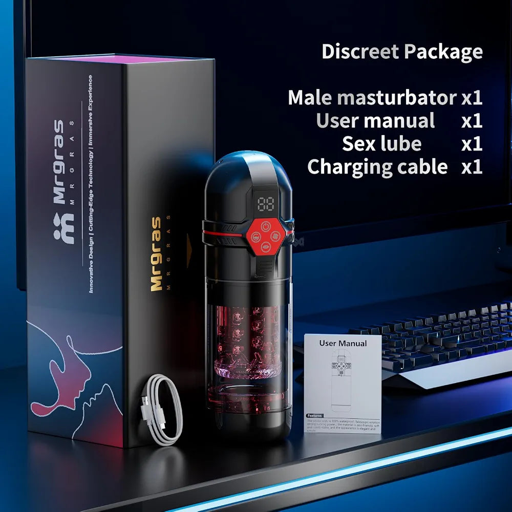 Mrgras 12-Speed Vacuum Penis Pump with 7-Mode Thrusting, Rotating, and Vibrating Functions