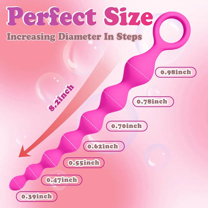 Silicone 7-Bead Anal Stimulator with Pull Ring - Beginner-Friendly Prostate and G-Spot Massager