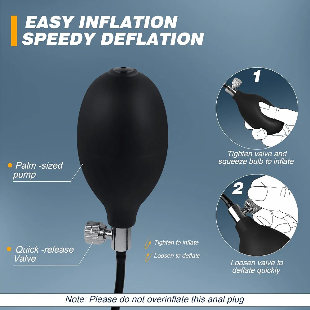 AMPLPUMP Large Magnetic Inflatable Silicone Anal Plug with Rolling Steel Ball - Wearable Anal Trainer and Stretcher for Men and Women