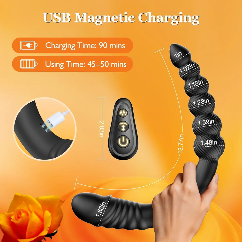 14-Inch Remote-Controlled Thrusting G-Spot Vibrator and Anal Bead Set