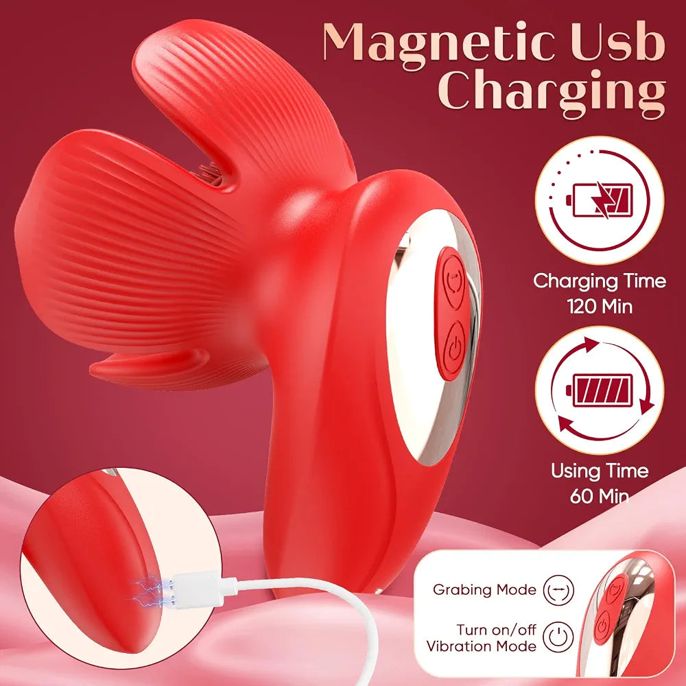 Rose-Shaped Nipple Vibrator with 10 Vibration and 10 Grabbing Modes